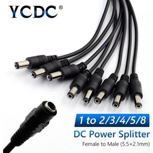 YCDC Quality DC Power Jack Splitter Adapter Connector Cable 1 DC Female To 2 3 4 5 8 Male plug For CCTV Camera LED Strip Light