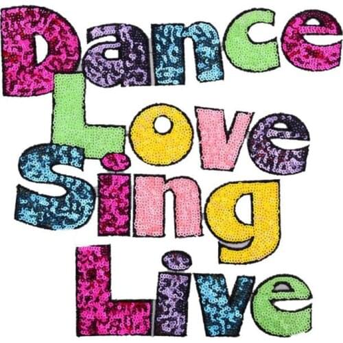 T Shirt Women Patch Sequins 24cm DANCE Letter Deal With It Biker Patches for clothing Diy Stickers Free Shipping