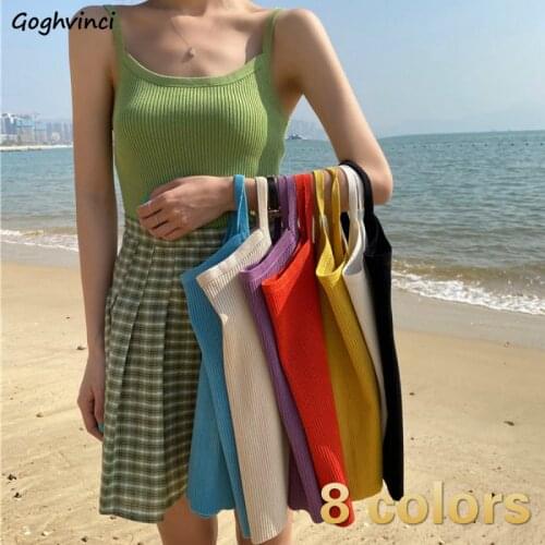 Tanks Tops Women Colorful Solid Knitted Sleeveless Tees Womens Chic Summer Basic Camisoles All-match Girls Sweet Camis Ulzzang