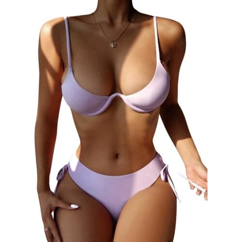 Ladies Summer Split Swimwear Set Adults Women Simple Style Solid Color High Waist Lace Up Bikini Sexy Backless Swimsuit