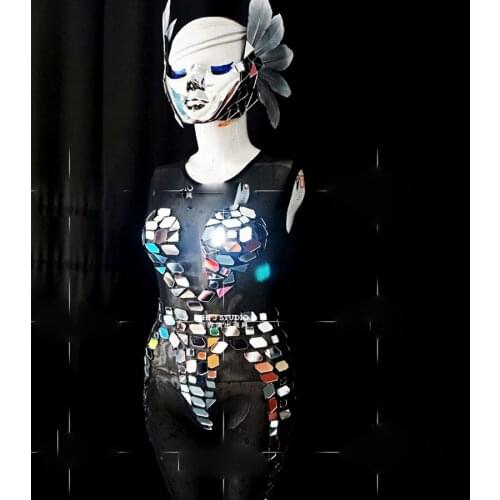 Women gogo mirror suit with mask Nightclub bar wine costumes party girl stage dance wear