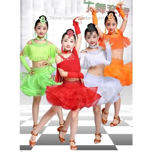 New Girls Latin Dance Dresses Performance Clothing Professional Tassel Ballroom Latin Dress Stage Dance wear For Kids