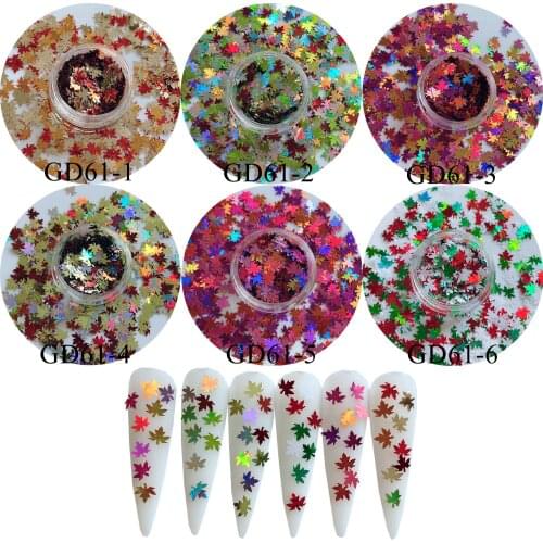 1Jar Nail Art Shinny Mixed Color Maple Leaf Glitter Pieces Nail Art Decoration GD61