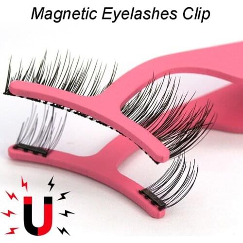 1PC Magnetic False Eyelashes Extension Applicator Stainless Steel Fake Lashes Curler Tweezers Clip Clamp Makeup Extension Tool