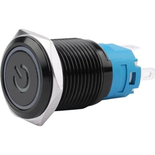 1pc 19mm Power Black Waterproof Latching Self-locking Fix Metal Push Button Switch LED Lamp Light 5V 12V 24V 220V Red Blue Green