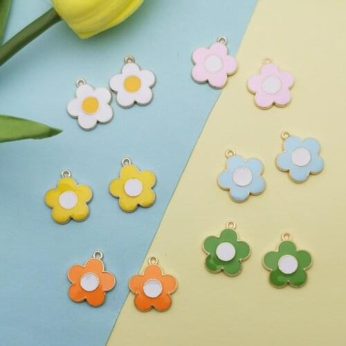 10PCS/Lot Fashion Five Colors Flowers Enamel Charms 19*22mm Zinc Alloy Metal Frangipani Pendants Charm For Jewelry Making DIY