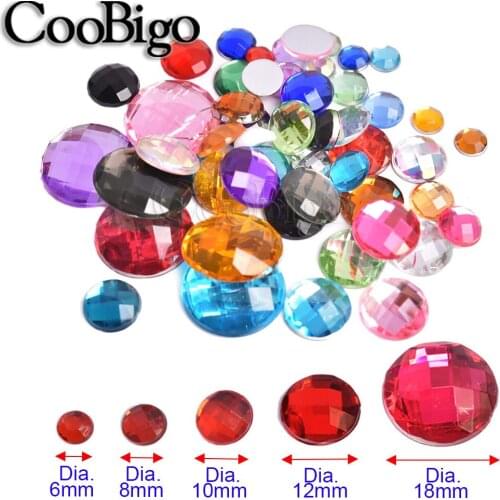 200 Pcs Round Surface Flatback Clear Acrylic Rhinestones Mixed Colors 6mm 8mm 10mm For Phone Case DIY Scrapbooking Accessories