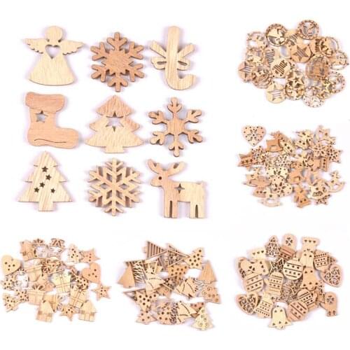 25pcs Natural DIY Wood Chip Christmas Tree Hanging Ornaments Pendant Kids Gifts Snowflake Xmas Decorations cp2740