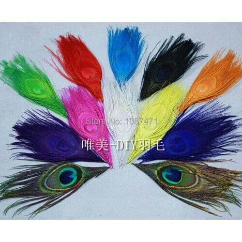 AA 50pcs dyed colors mix 12-15cm natural real peacock feathers eyes plumes wedding decorations jewelry accessories