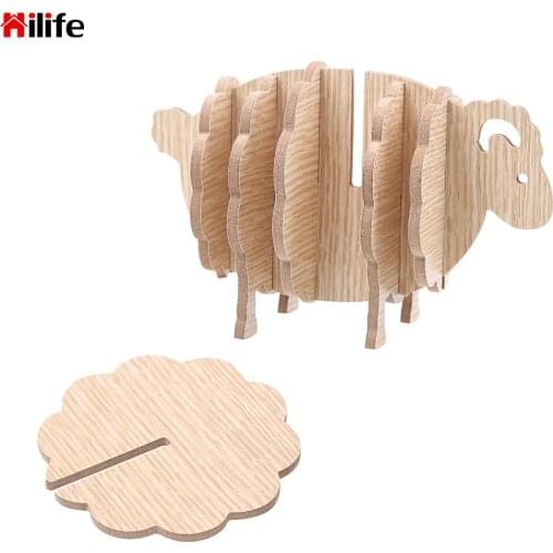 7pcs/set Coffee Cup Mats Wood Sheep Coasters Placemat Gadgets Kitchen Accessories Table Pad