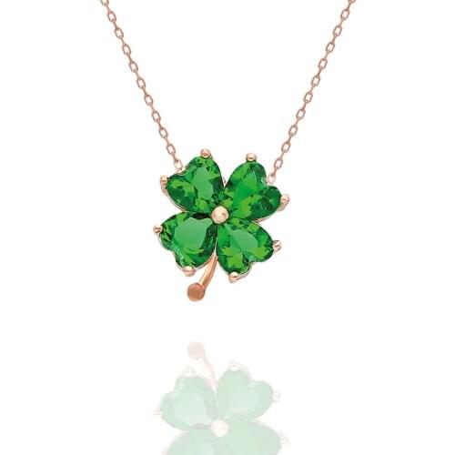 925 set-Green Cubic Zirconia Clover Necklace-Women Girls Silver Necklace-Mother Kızkardeşe for Valentine Gift-Birthday day-Christmas