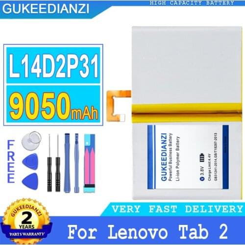 9050mAh GUKEEDIANZI Battery L14D2P31 For Lenovo Tab 2 A7600-F A10-70F Tab2 A10-70 A10-70L Big Power Bateria