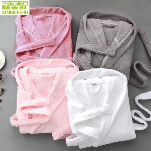 Hotel Bathrobe Men Women Autumn Winter 100% Cotton Towel Material Hooded Nightgown Lengthened Thickened Swimming Bathrobe