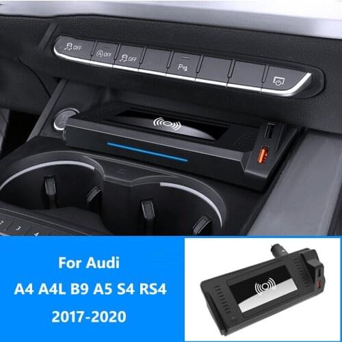 Car QI central control wireless charger For Audi A4L A5 accessories 15W fast charging pad interior modification parts 2017-2020