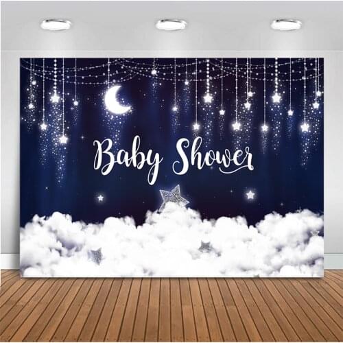 Glittering Baby Shower Party Backdrop Star Moon Clouds Photography Background Decorative Banner