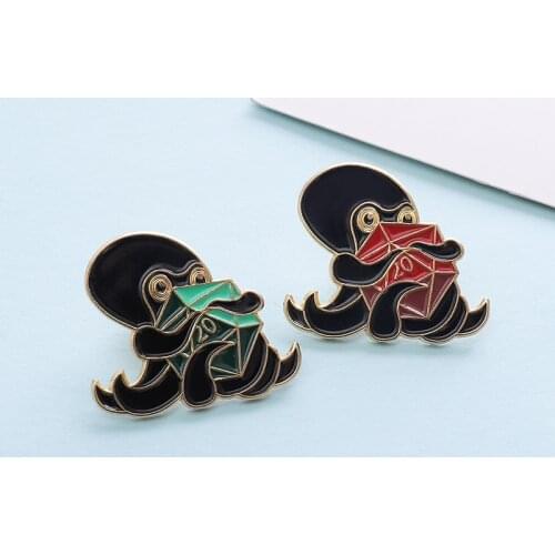 Marine Animal Octopus Pins Antenna Tentacle Winding Dice Clothes T-shirt Coat Bag Hat for Game Fans Brooch Accessories