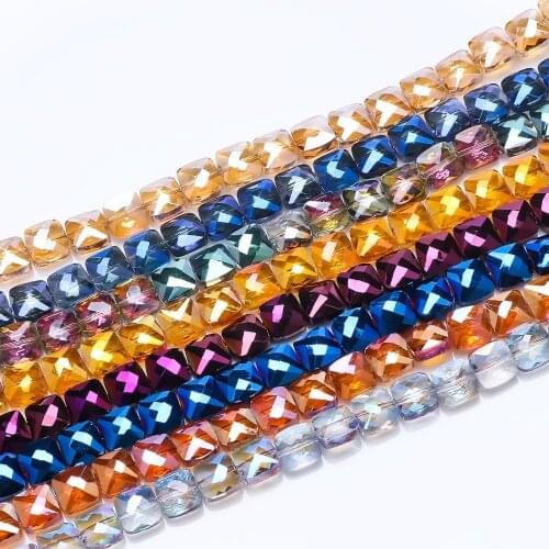 Austrian Crystal Faceted Glass Square Beads Flat 6/8mm Natural Stone Beaded China Jewelry DIY Making Accessories Wholesale