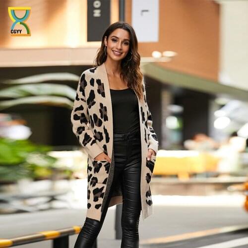 CGYY Cardigan Leopard Knitted Womens Long Sleeve Spring Autumn Sweaters Fashion 2021 Overcoat For Female Lady Outwear Coats
