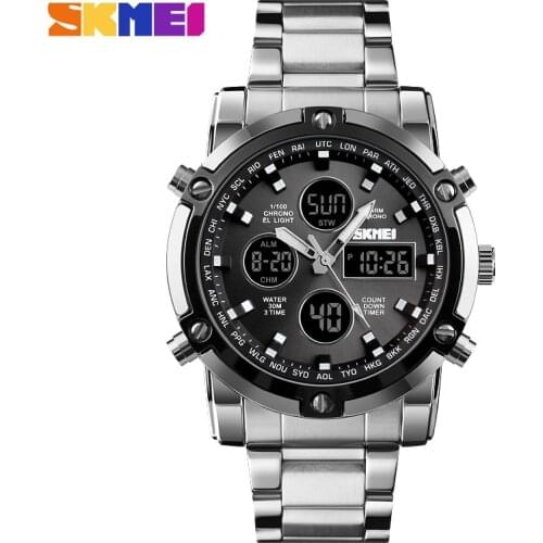 Fashion Mens Wristwatch SKMEI Watch Sport Digital Bracelet 3 Time Countdown Mens Clock Stainless Steel Watches Male Business