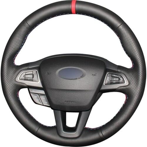 DIY Customize Braiding Black Natural Leather Red Marker Car Steering Wheel Cover For Ford Focus 3 2015 -2018 Kuga 2016 -2018 Esc