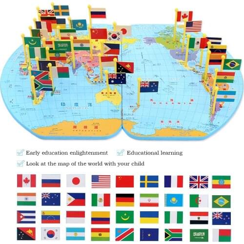 Geographic country with Flag 3D Wooden Jigsaw puzzles World Map Toy Stress Relief National Flag Kids educational Learning toys