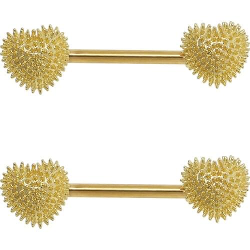 JHJT 2PCS 14G(1.6mm)Nipple Barbell Rings Double Heart Nipple Piercing Body Jewelry