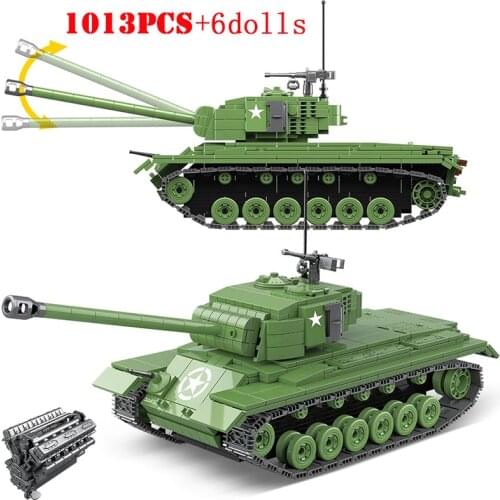 US Pershing M26 Military Heavy Tanks Building Blocks WW2 Army Police Soldier Figures City Bricks DIY Children Toys Kids Gifts
