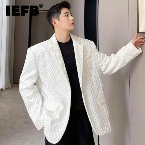 IEFB High Quality Mens Black White Suit Jacket Autumn Fahsion Mesh Stitching Loose Shoulder Pad Blazer 2021 New Coat 9Y9232