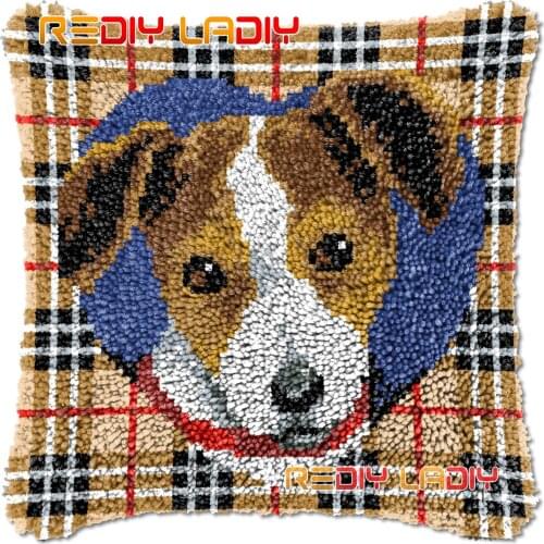 Latch Hook Cushion Scotland Dog DIY Needlepoint Kits Chunky Acrylic Yarn Arts Crocheting Lofty Pillow Case Hobby & Crafts