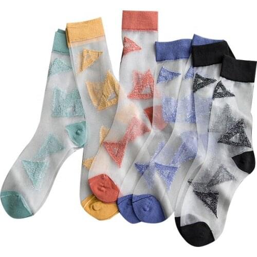 Wholesale Novelty Geometric Figure Transparent Quarter Womens Sheer Socks