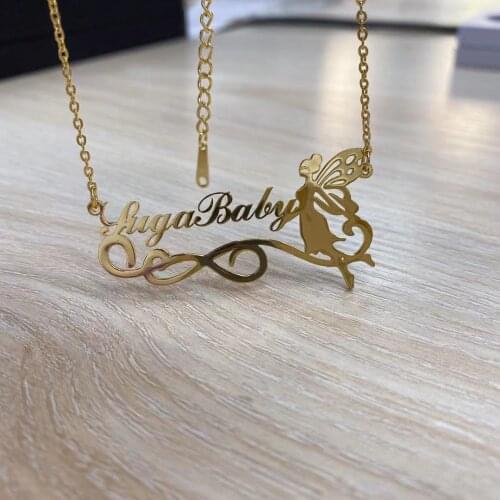 Qitian Name Necklaces Gold Stainless Steel Angel Jewelry Personalized Custom Pendant For Women Birthday Gift Customized Jewelry