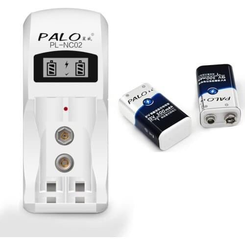 PALO 2pcs 9V NI-MH Rechargeable Batteries 300mah+Intelligent Battery Charger For 1.2v NiCd NiMh AA / AAA Rechargeable Batteries
