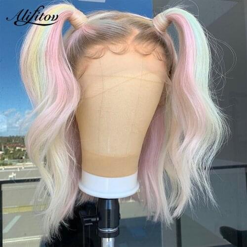 ALIFITOV Ombre White Pink hd Lace Brazilian Remy Human Hair Lace Front Wigs For Black Women