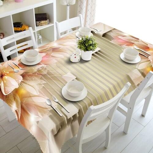 Custom 3D Tablecloth Pink Flower Pattern Dust-proof Thick Cotton Wedding Party Long Table Cloth Home Textile Finished Products