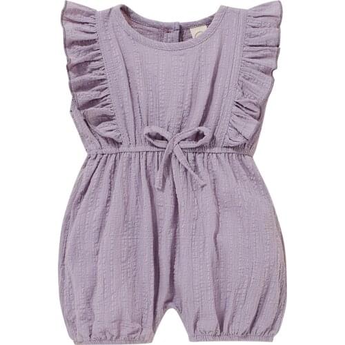 Baby Girls Clothes Casual Overalls, Solid Color Round Collar Sleeveless Knitted Romper Purple/ Pink Outfit Casual Summer Clothes