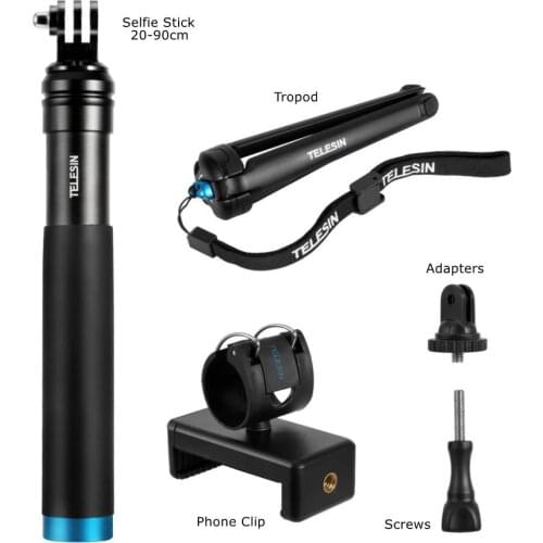 20-90cm Telescopic Selfie Stick Monopod with Tripod Phone Clip Holder For GoPro Hero 9 8 7 6 5 4 3 Sess Max Insta360 ONE X2 X R