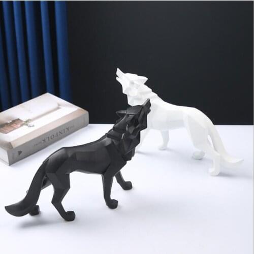 Nordic Creative Geometric Resin Wolf Ornaments Home Livingroom Desktop Sculpture Decoration Market Club Hotel Figurines Crafts