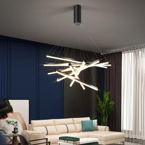 LED line light simple modern atmosphere dining room light creative villa Nordic duplex living room hollow staircase chandelier