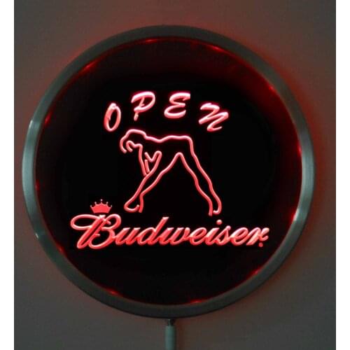 Rs-0051 Budweiser Dancer OPEN LED Neon Light Round Signss 25cm/ 10 Inch - Bar Signs with RGB Multi-Color Remote Wireless Control