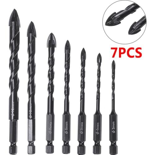 7pcs/set Carbide U-groove Drill Bits 3-12mm Masonry Ceramic Brick Wall Hole Drilling Twist Drill Bit Hex Shank Punching Drilling