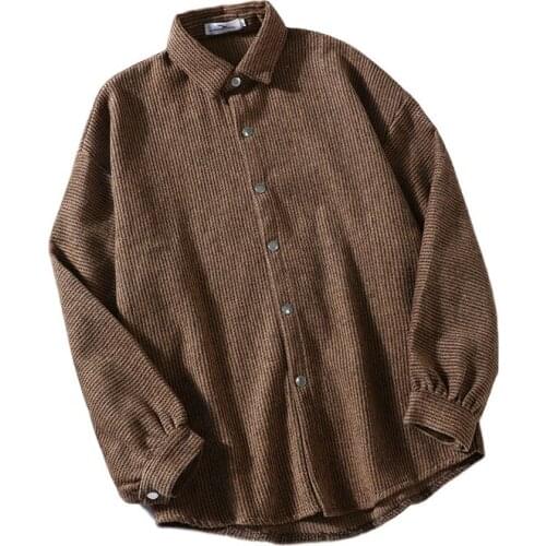 Spring and autumn simple loose retro Harajuku style mens long-sleeved shirt trend solid color thick shirt jacket