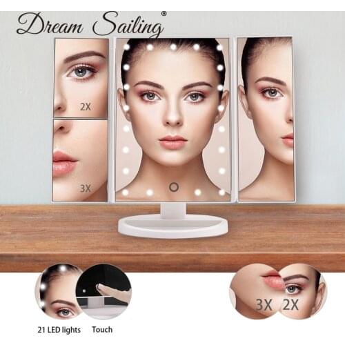 Mirror With LED Light Touch Screen 21/22 Light Makeup Mirror Table Desktop Makeup 1X/2X/3X Magnifying Mirrors Vanity 3 Folding