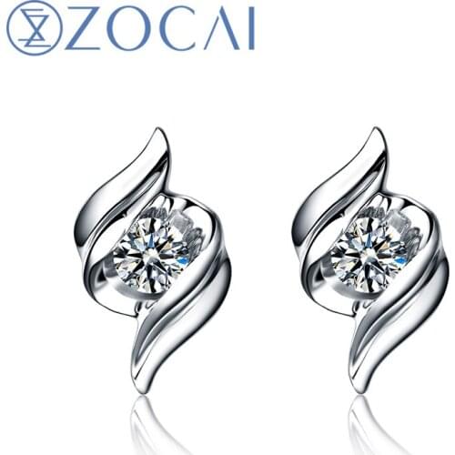 ZOCAI Encounter 100% natural diamond 0.07 ct H/SI genuine diamond 18K white gold stud earrings fine jewelry E00799