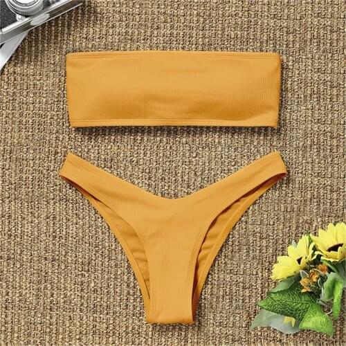 Orange String Bikini For Women Low Waisted White Pink Strapless Thong Bandeau Bikinis Set 2021 Female Swimsuit Swimwear