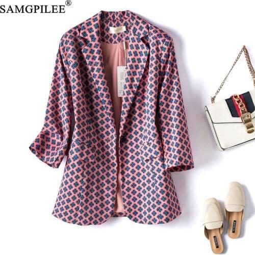 Summer New Fashion Three Quarter Sleeve Office Lady Floral Turn-down Collar Slim Thin Single Button Women Blazers Plus Size 4XL