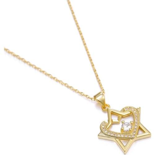 JUYA Fashion CZ Jewelry Black Pentagon Five-pointed Star Pendant Necklace For Women Hip Hop Punk Long Sweater Necklace Wholesale