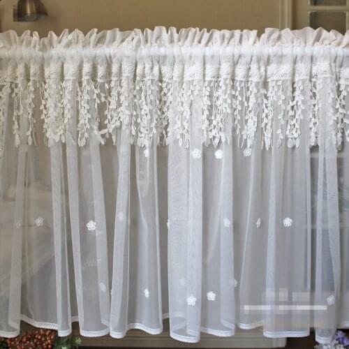 1PCS stereoscopic leaves rural embroidered white Window door Curtain Tiers kitchen curtain 1 Tiers M548