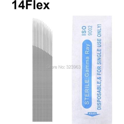 200pcs 0.3mm Lamina Tebori 14 Flex Microblading Needles Tattoo Blades for Permanent Makeup Manual Pen Embroidery Eyebrow Lip