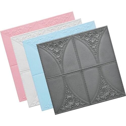 3D Foam Wallpaper European Style Rose Pattern Solid Color Wall Stickers Ceiling Stickers Childrens Room Background Decoration