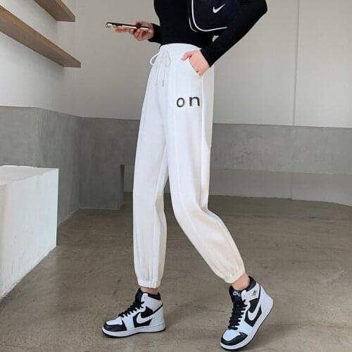 White Harlan Sweatpants Women Letter Printed Cotton Trousers Ladies Casual Korean Fashion All-Match Elastic Pants New Arrival